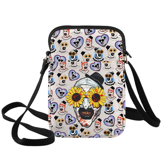 BWWKTOP Horror Clown Crossbody Bag Scary Art Clown Gift Work Of Art Makeup Bag Horror Movie Fan Gift Merchandise (Sunflower Glass-xk B)