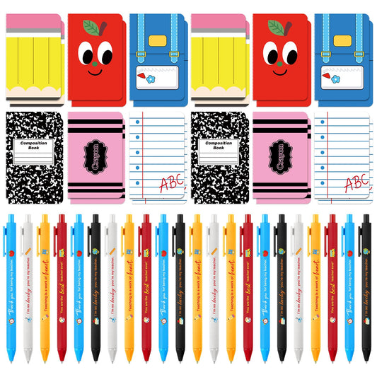 Funrous 48 Pcs Teacher Appreciation Gifts Bulk - 24 Set Teacher Notebook and Pen with Inspirational Quote, Small Pocket Notepad Journal Ballpoint Pen for Thank You Gift Women Men Adult Office Supplies