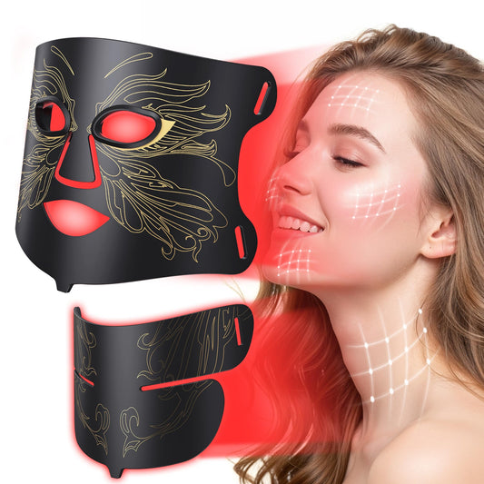 LED Light Therapy mask (E106A) Red Light Therapy for Face and Neck, 7 Colors Red Light Therapy Mask, Led Face Mask Light Therapy with 324 LED, 5 Brightness Levels & 20 Mins Timer for Home & Travel