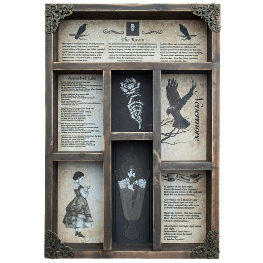 INSOVITA Rustic Edgar Allan Poe Poems Cabinet of Curiosities,Victorian Gothic Decor for Shelves, Small Wall Shelf, Halloween Decor, Floating Shelves, Vintage Wall Decor, Gift for Poetry/Goth Fans