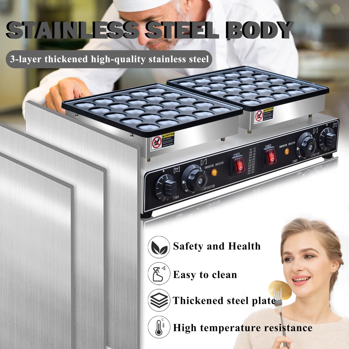 1900W Electric Mini Pancake Maker, 50PCS Commercial Mini Dutch Pancake Maker,1.8 Inches Dutch Poffertjes Grill,Non stick,Non stick,For Home Kitchen Restaurant Snack Dessert.