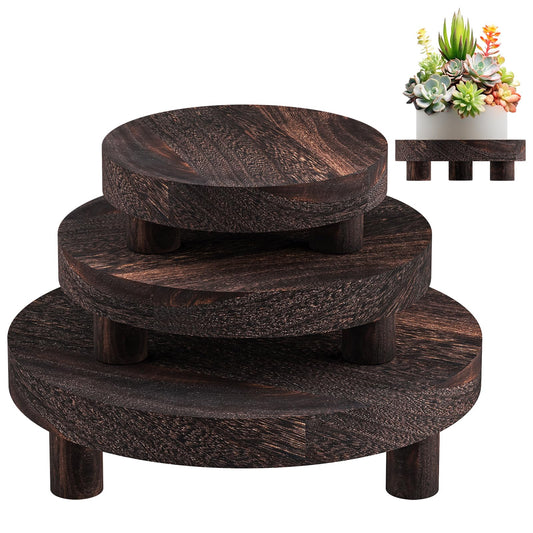 HAWHUV 3 Pcs Wood Plant Stand Indoor Outdoor, Round Wood Riser for Decor 6/8/10" Wooden Stool Display Stand Flower Pot Holder Small Planter Tray Modern Potter Decorative for Desktop Counter Room