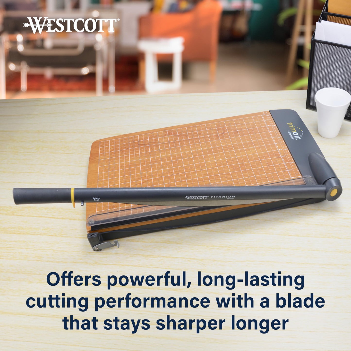 Westcott TrimAir Guillotine Paper Cutter, Paper Trimmer with Sharp and Durable Titanium-Bonded Blade, Maximum Safety Features, 18-Inch, Back to School, School Supplies, Classroom