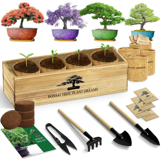 LUOJIBIE Bonsai Tree Kit, Complete Bonzai Tree Starter Kits, for Mom, Unique Christmas Birthday Gardening Gifts for Women Mom Men Grandkids, Crafts Hobby Kits