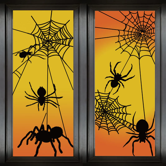 Spooky Monster Window Decorations - Scary Silhouette PVC Mirror Glass Window Stickers (4 Sheets) for Halloween Party Supplies