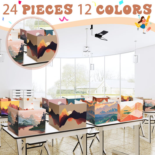 SATINIOR 24 Pcs Privacy Folders for Students, Desk Dividers for Classroom Testing, Student Privacy Boards Classroom Must Have, 12 Colors Study Panel for School Teacher Supplies(Sunset Style)