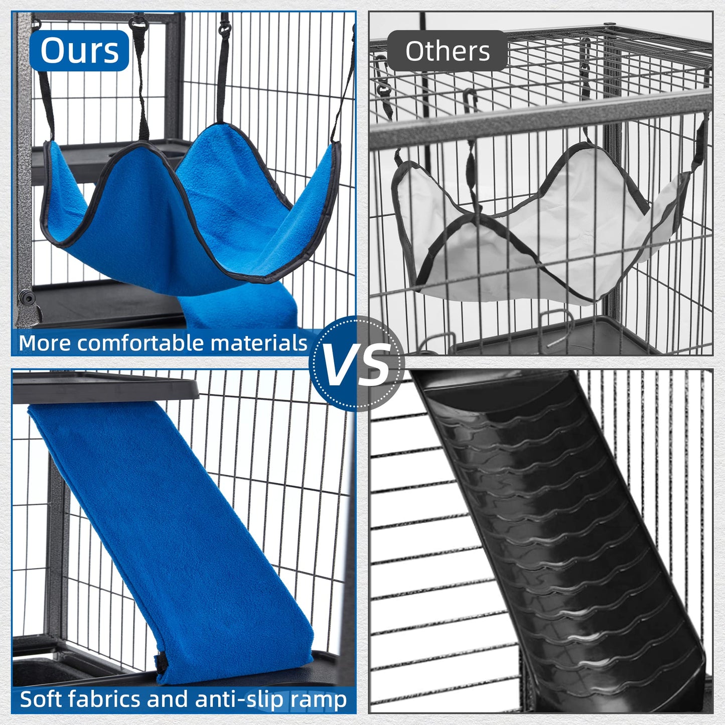 HABUTWAY 45''H Metal Small Animal Cages, Rolling Chinchilla Cage with Removable Ramps, Lagre Critter Nation Cage for Chinchillas/Guinea Pigs/Rabbit, Ferret Cages with Hammock & 4 Tiers, Black