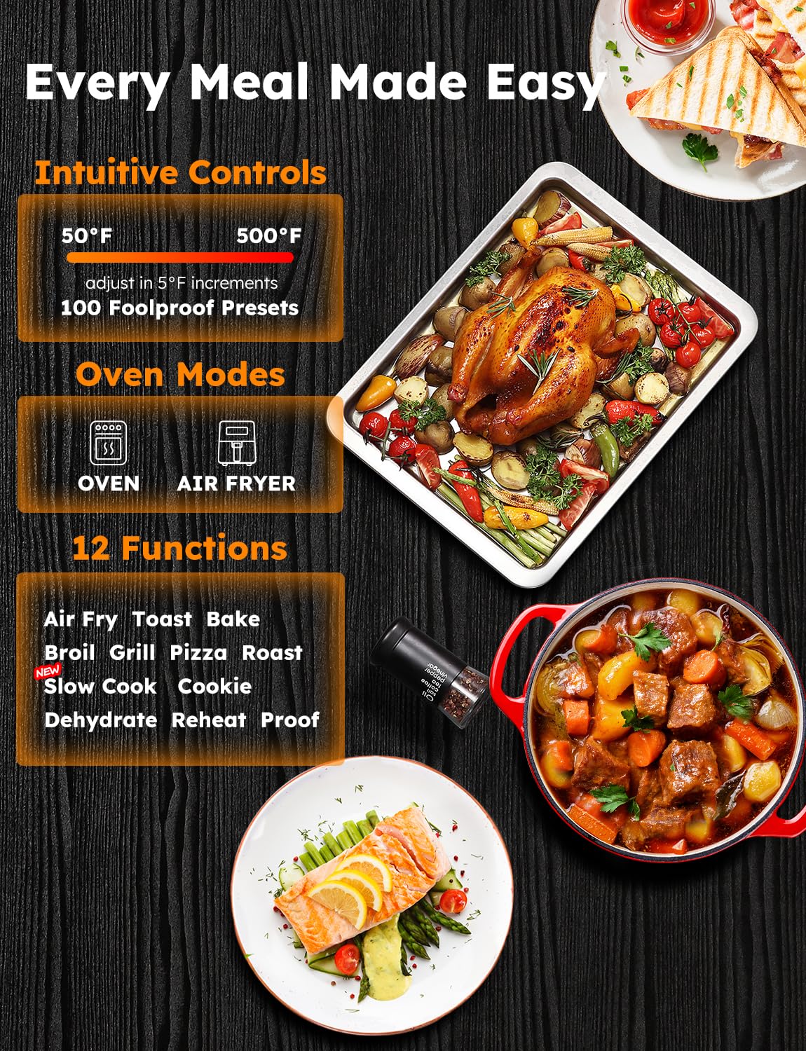 Nuwave Bravo Pro Smart Toaster Oven Countertop, True Air Fryer Combo w/Improved 100% Convection, 35% Crispier, 112 Presets, Customizable Pizza Zones, Integrated Probe, PFAS Free, 30QT, Stainless Steel