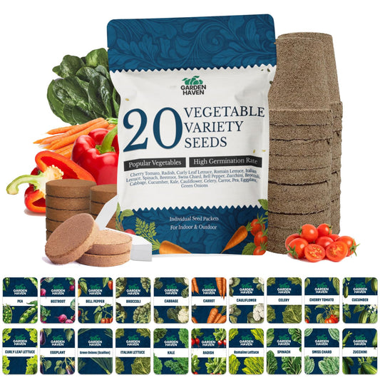 20 Vegetable Seeds Variety Pack - Complete Grow Kit Heirloom Vegetables Indoor Outdoors Vegetable Seeds, Tomatos, Broccoli, Carrots, Lettuce & More - DIY Starter Kit (Complete Starter Kit (w/Seeds))