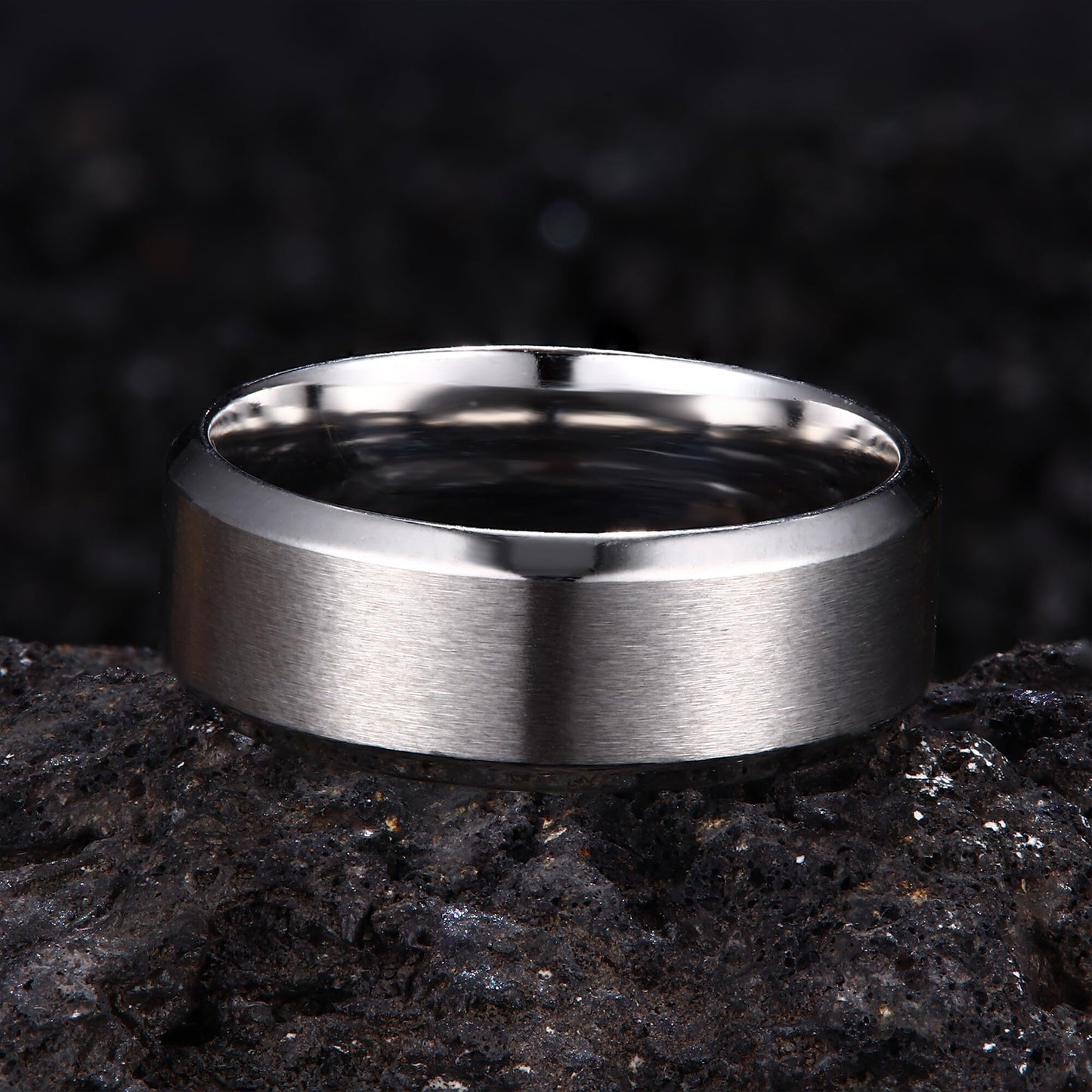 Jstyle Stainless Steel Rings for Men Women 8MM Wedding Band Rings Matte Surface - Beveled Polished Edge Mens Ring Size 7.5 Silver Plated Ring for Men
