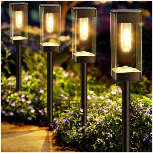 Gorrzai Bright Solar Pathway Lights Outdoor 8 Pack Solar Lights Outdoor LED Waterproof with 3000K Tungsten Filament Bulb Landscape Lighting for Yard, Driveway, Garden, Walkway, Lawn, Path