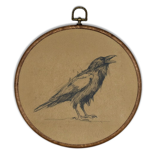 XBBMGG Vintage Raven Wall Art Decor, Neutral Crow Round Wall Hanging Decor, Retro Antique Raven Bird Framed Canvas Prints for Home Bedroom Living Room Decorations, 10x10inch