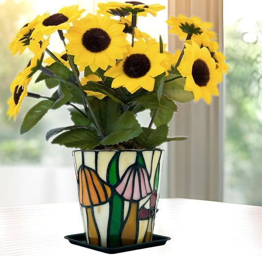 Entlityful Stained Glass Mushroom Planter,Mushroom Pot with Drainage Holes,Unique Indoor and Outdoor Plant Pots, Funny Sansevieria Garden Planters, Gifts for Gardeners Woman Visit The Store
