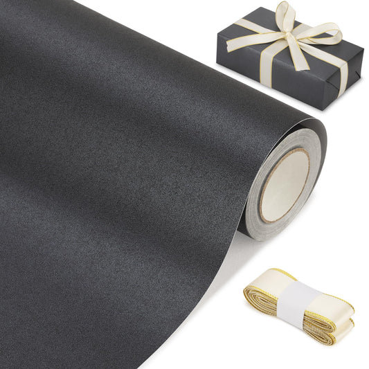 Rumvan Black Matte Wrapping Paper16.9 Inches X 39.3 Feet,Solid Color pearlescent Gift Wrapping Paper,Perfect for Valentine's Day,Birthday,Christmas,Graduation,Baby Shower,DIY Bouquet (Black colour)