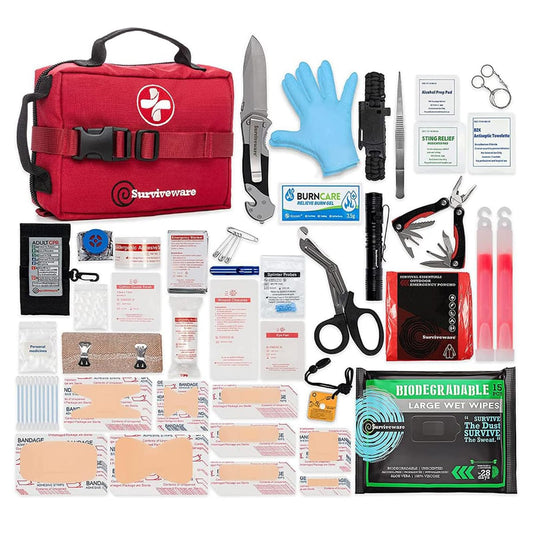 Surviveware 119 Pcs Comprehensive Premium Survival First Aid Kit - Medical Emergency Kit for Travel Camping Gear, Home Essentials & Outdoor Emergencies - Survival Kit