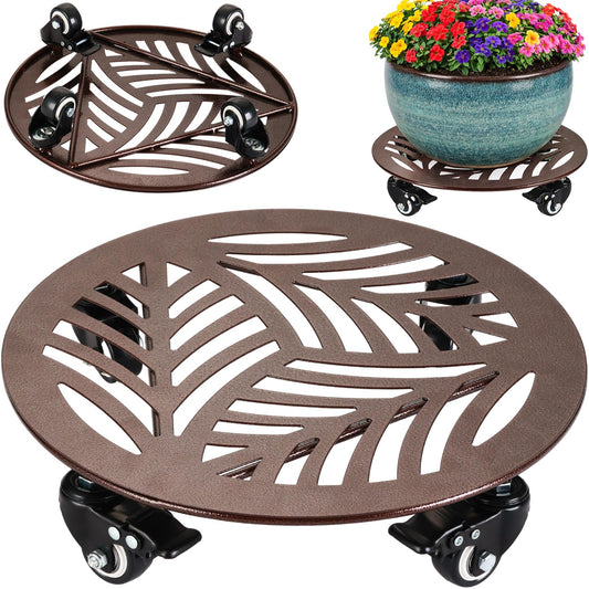 1-Pack Large Metal Plant Caddy with Wheels 13.6 Inches Heavy-duty Rolling Plant Stands with Casters Wheeled Flower Pot Mover Rollers Rust-proof Iron Planter Dolly Coasters for Indoor Outdoor Use