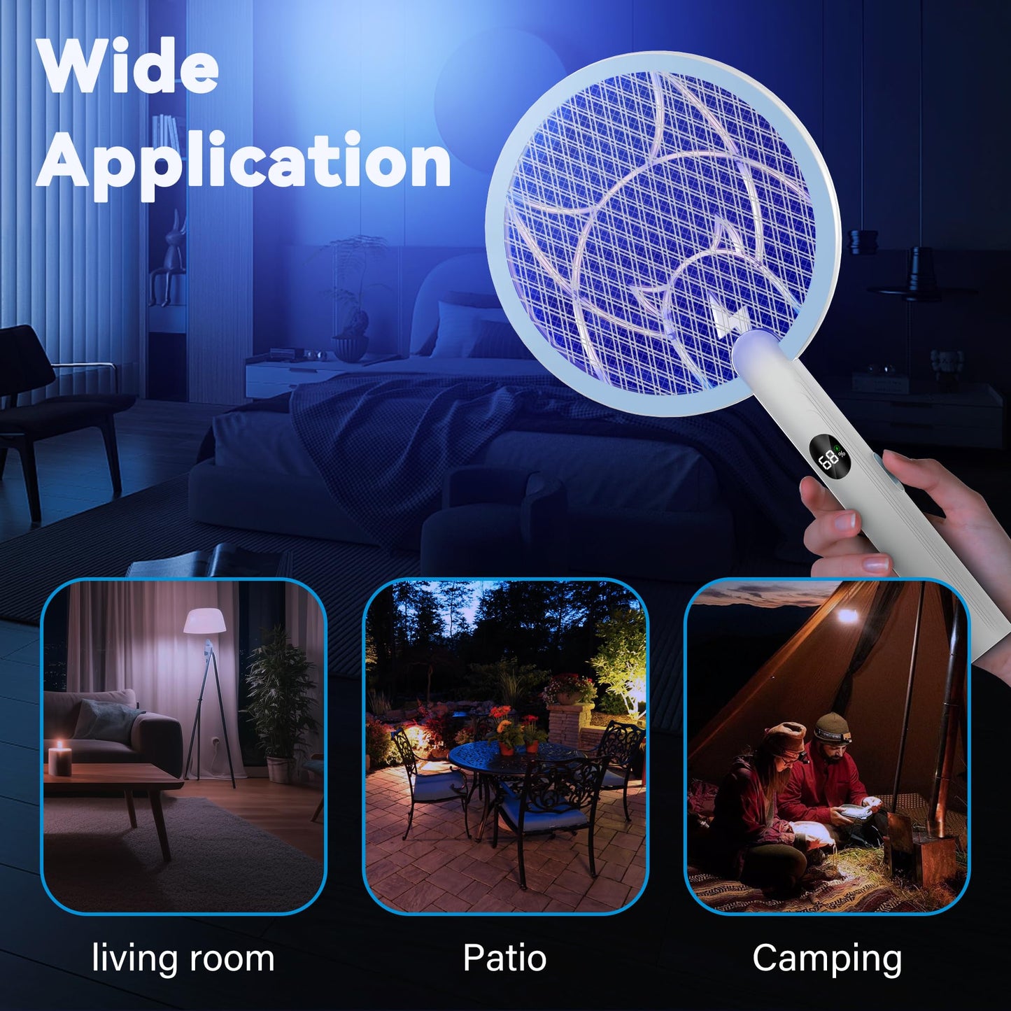Nymrix Electric Fly Swatter Racket, 2 in 1 Mosquito Bug Zapper 4100V Handheld Mosquito Killer with 1800 mAh Rechargeable Battery, Purple Light and 3-Layer Safety Mesh for Indoor Outdoor Blue