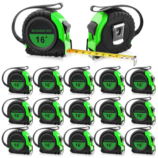 Yunsailing 15 Pack Tape Measure Bulk 16 Feet Retractable Measuring Tape Small Measure Easy Read with Fractions 1/8 Measurement(Green)