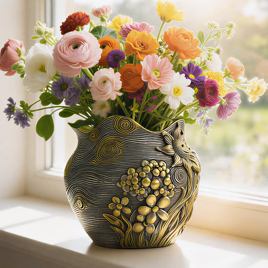 ArtCachet Sunflower Starry Sky Plant Pots-Cute Unique Flower Pots with Drainage Hole, Resin Planters for Indoor Outdoor Succulent Planter, Plant Gifts for Mother's Day, Birthday, Christmas (Gold)