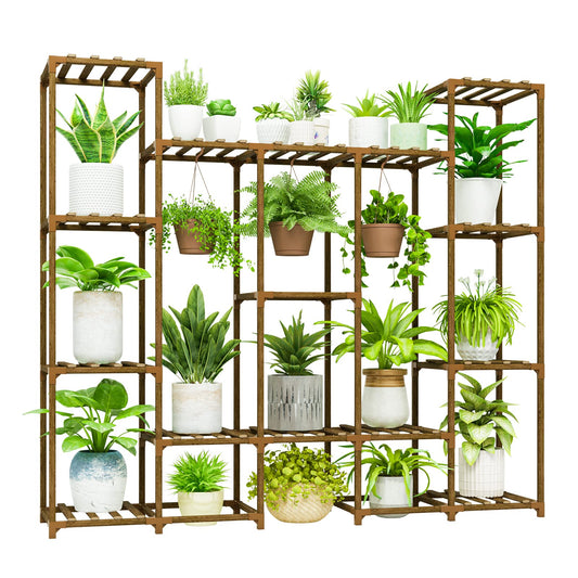 Bamworld Large Plant Stand Indoor Outdoor Hanging Shelf for Multiple PlantsTall Large Holder for Living Room Patio Balcony Garden