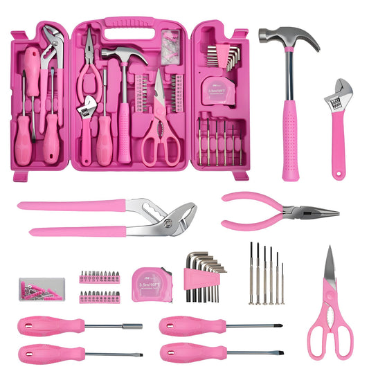 Pink Tool Set for Women, 136-Piece Household Small Tool Set, Toolbox Storage for Home Repairs, Portable Hand Tool Kit for Home, Car Repair, for Ladies