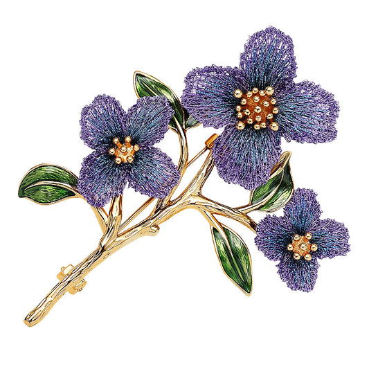 Forget me not Flower Brooch Handmade Gold Thread Embroidered and hand-Drip Enamel leaf, Gradient Botanical Floral Brooch pins for women, SHE'S FREE STYLE JUST FOR YOU [Bencao Gangmu Series]Vintage Plant Jewelry gift(M)