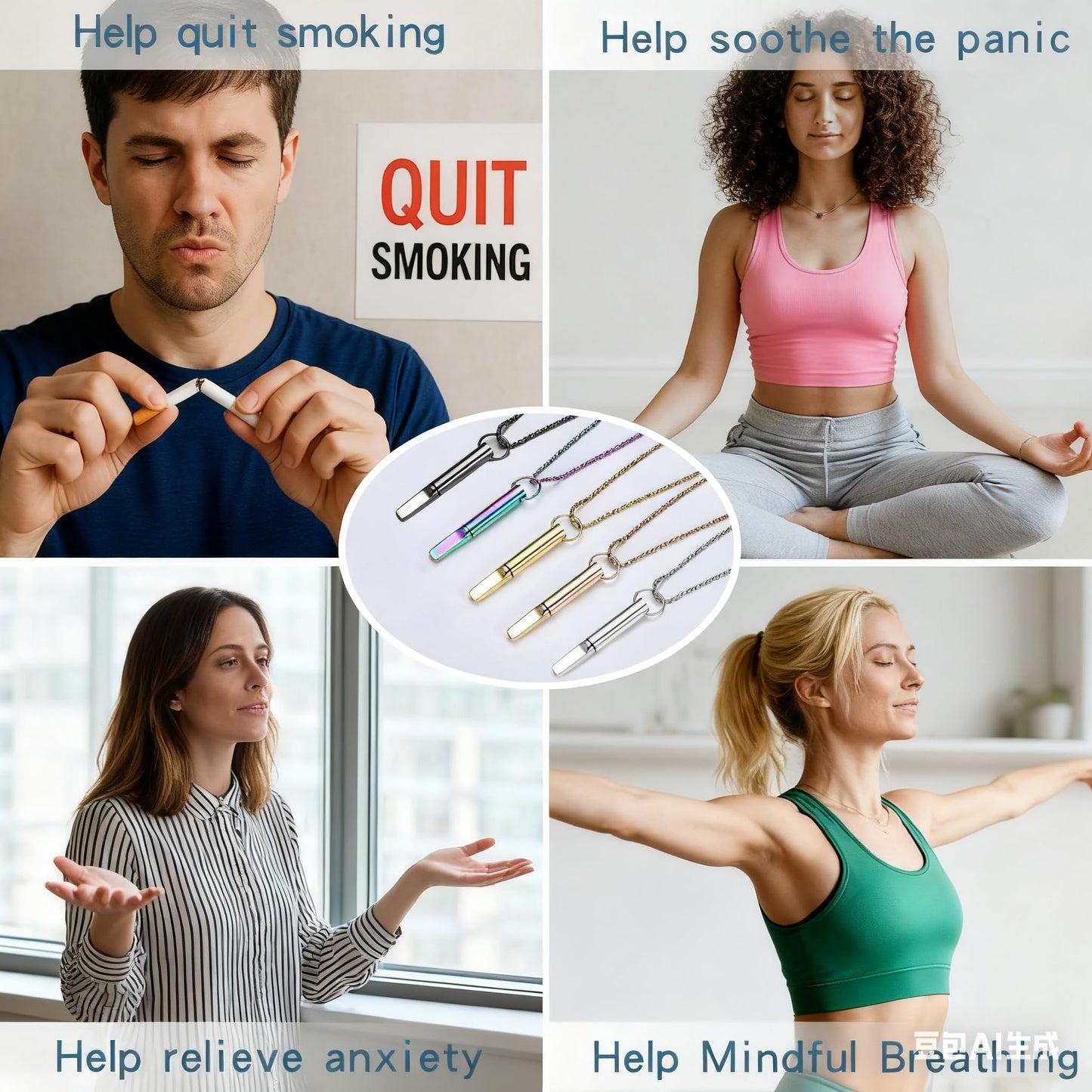 hooppoo Quit Smoking Necklace, Anxiety Relief Breathing Inhaler with Essential Oil Pad - Aromatherapy Diffuser Pendant for Smokers, Stainless Steel Necklace for Women & Men (Rose Gold)