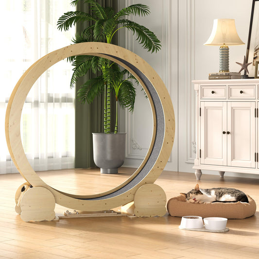 FansaFurn Cat Exercise Wheel for Indoor Cats – 46" Running Treadmill with Felt Track, Perfect for Small & Adult Cats, Natural Wood Color