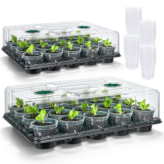 homenote 3 Inch Seed Starter Trays 2 Pack with Humidity Dome, 20-Cell Seedling Starter Trays,Plant Starter Germination Trays for Pot Seedlings for Indoor Outdoor with 40 Pcs 3" Nursery Pots