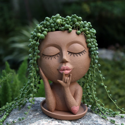 Dolkgy Face Flower Pots Head Planter, Cute Resin Planters for Indoor Outdoor Plants, Macetas para Plantas Funny Head Plant Pot