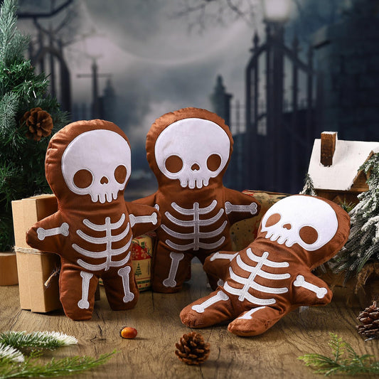 3 Pcs Skeleton Gingerbread Man Gothic Horror Throw Pillows - Creepy Stuffed Plush Spooky Sofa Cushion Decor for Christmas & Halloween