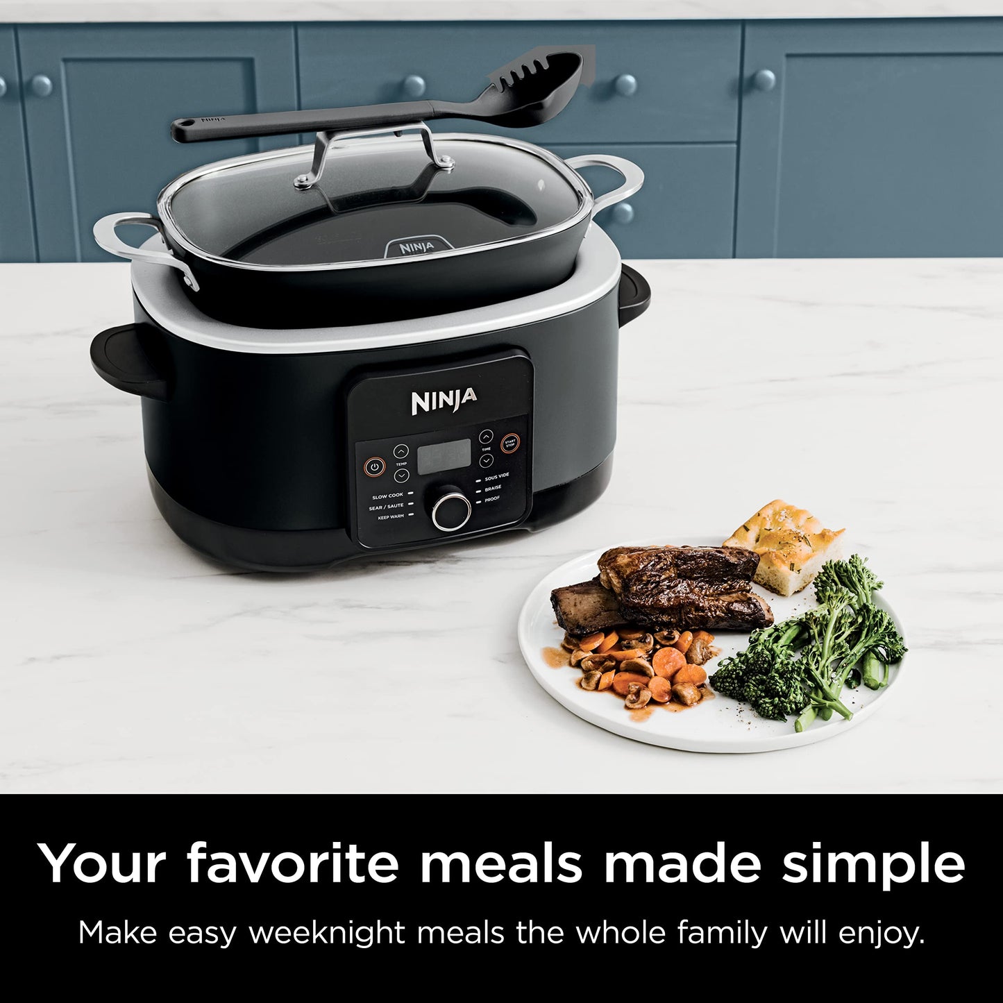Ninja® 12-in-1 PossibleCooker™ PLUS | 8.5-qt - Sous Vide & Proof Multi-Cooker | Slow Cooker, Dutch Oven & More | Glass Lid & Integrated Spoon | Nonstick | Oven Safe Pot to 500°F | Black | MC1010