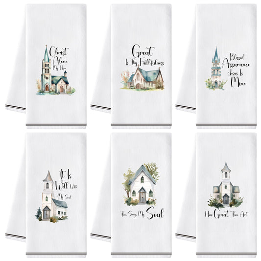 GROBRO7 Church Hymn Hand Towels - 6Pcs Christian Religious Kitchen Dishcloths Set Soft Polyester Towel Bathroom Home Dining Table Decorative Tea Party Favors Housewarming Gift for Hostess Men Women