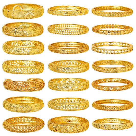FIVESWEET 21 Pack 18K Gold Plated Women's Bangle Bracelet Set - Stackable Bulk Bracelets with Hollow Out Carving, Geometric Pattern, Flower & Butterfly Designs, Minimalist Stylish Elegant, Tarnish & Oxidation Resistant, Gift for Her Girlfriend Wife Mom Si