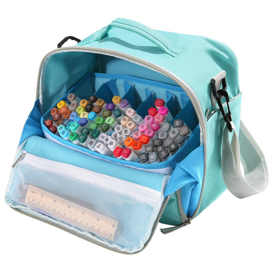 Togood Marker Organizer Bag - Large Storage Crossbody Tote for Marker Pens 130PCS+, Portable Art Supplies Case for Pens, Pencils, Books. Light Green