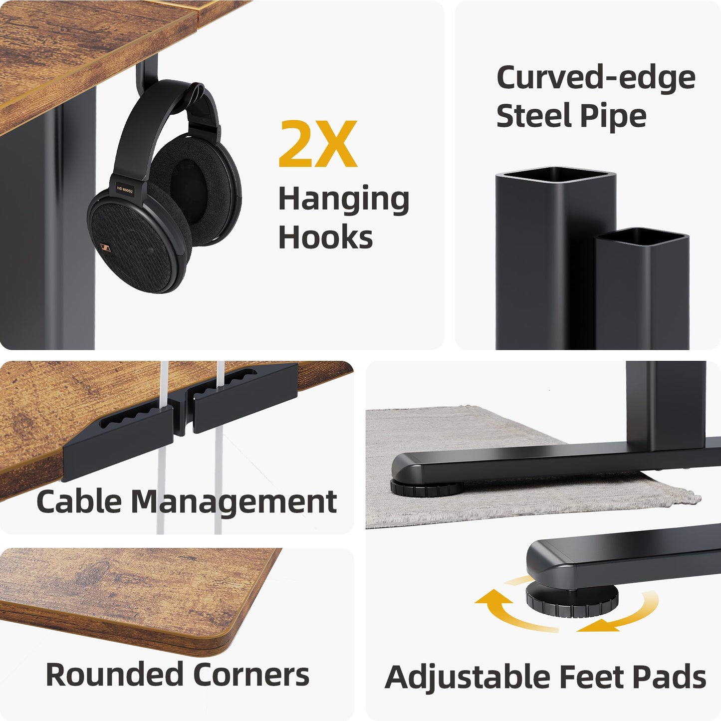 Claiks Electric Standing Desk, Adjustable Height Stand up Desk, 55x24 Inches Sit Stand Home Office Desk with Splice Board, Black Frame/Rustic Brown Top