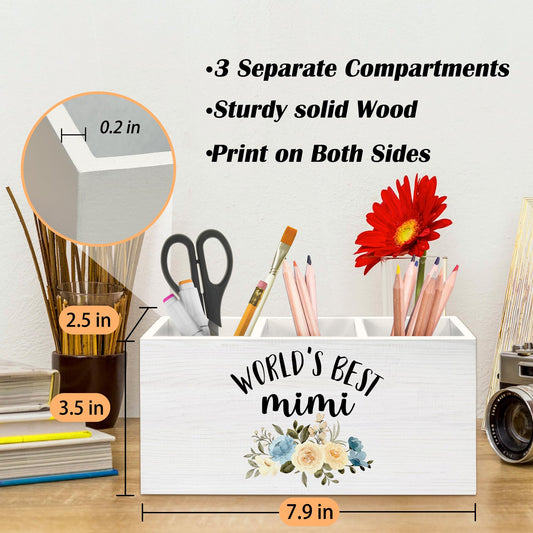 Beliran Mimi Gifts Pen Holder for Desk, Gifts for Mimis Pencil Organizer, Christmas Mothers Day Birthday Gifts for Mimis, World's Best Mimi Wooden Pen Holder Desk Accessories Decor for Home Office