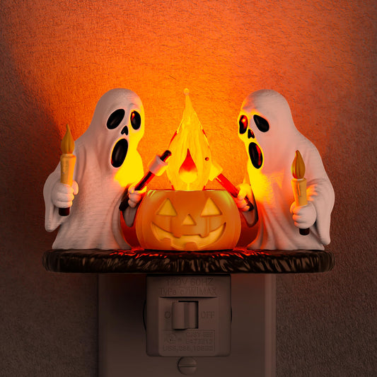 Briignite Halloween Night Light, Ghost Night Light Campfire Flickering, Halloween Decor Night Lights for Kids, Plug in Ghost Nightlight for Halloween Decorations Party Gift
