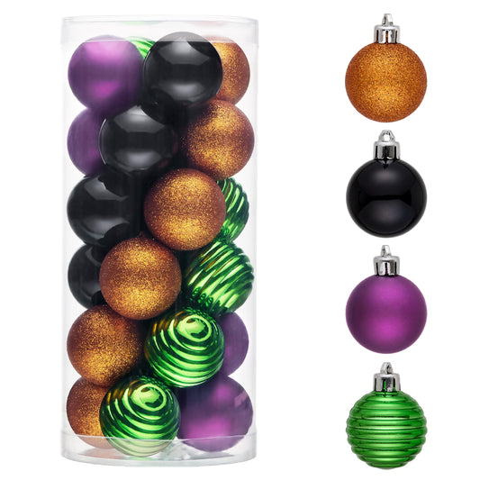 Valery Madelyn 1.57 Inches Small Christmas Tree Decorations Ornament Set for 4th of July Fall Halloween, 24ct Orange Purple Green Shatterproof Hanging Ball Ornaments Holiday Party Decor
