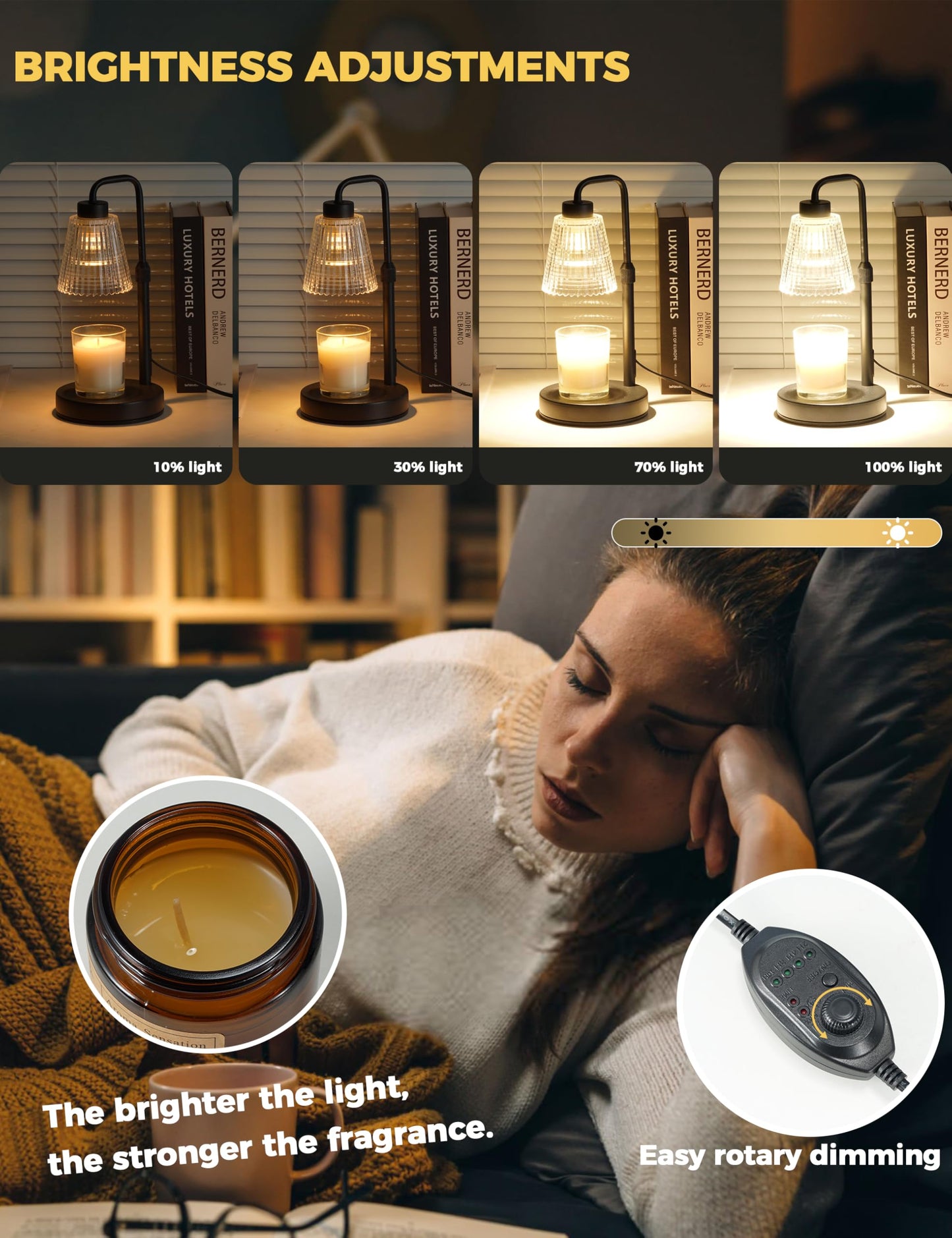 GODONLIF Candle Warmer Lamp with Timer Dimmable, Birthday Gifts for Women Mom, House Warming Gifts New Home Decor, Wax Melt Warmer for Jar Candles with 2 Bulbs