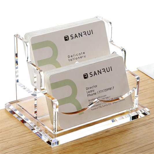 YUXUN Acrylic Business Card Holder for Desk-2 Tier 2 Slots, 3.5"×2" Multiple Business Card Holder Organizer for Women Men, 100+ Business Cards for Office Exhibition Home