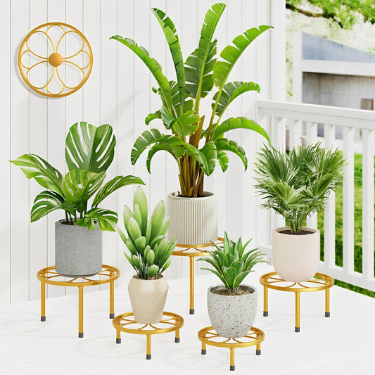NQW 5-piece set of Metal Plant Potted Flower Racks,Heavy-Duty Flower Pot Plant Racks,Anti-Rust Iron Flower Racks for Indoor and Outdoor Home Garden Patio Decoration(GoldFlower)