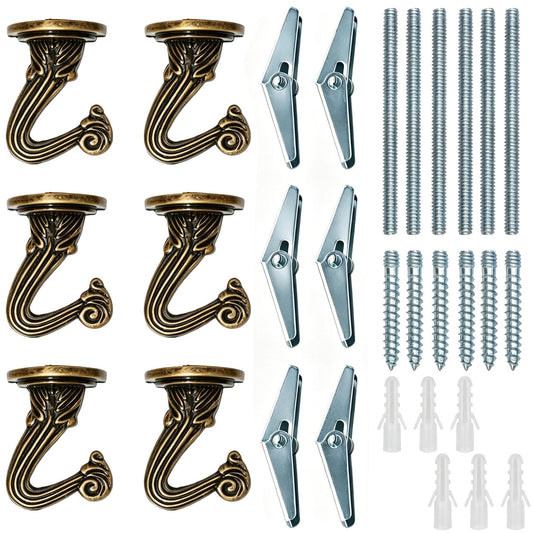 RiseDirectly 6-Pack Heavy Duty Bronze Green Ceiling Hooks for Hanging Plants, Swag Hooks with Hardware for Chandeliers, Indoor Plant Hangers & Lightweight Decor
