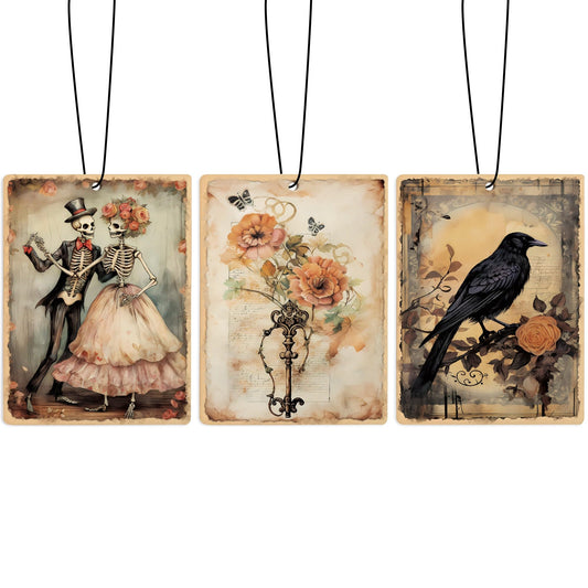 ZFQ Vintage Skull Halloween Gothic Air Freshener for Women, Cute Girly Air Freshener Hanging 3 Pcs for Cars Closet Drawer or Books, Preppy Car Mirror Decor for Women