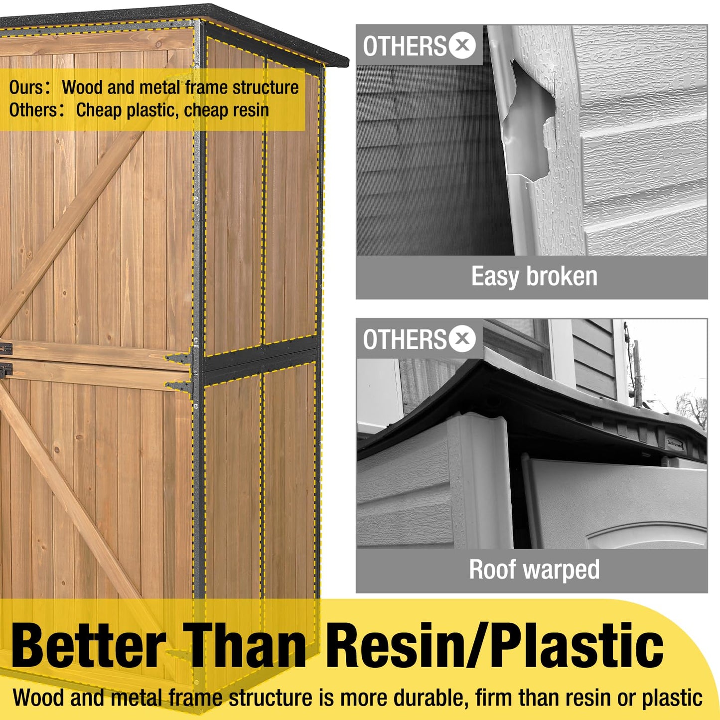 Aivituvin Storage Shed Outdoor Storage Cabinet Upgraded with All Arounded Metal Frame, Wooden Floor and Adjustable Shevels 55" L x 29" W x 67" H, Brown