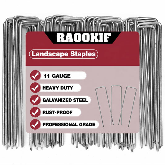 RAOOKIF 8 Inch Galvanized Garden Landscape Staples, 20/50/100/200Pcs Garden Metal Stakes, 11 Gauge Heavy Duty Ground Stakes for Decoration, Fence, Lawn, Fabric Pins