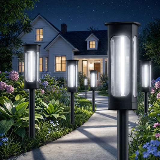 Solar Pathway Lights Outdoor 6 Pack, Upgraded Brighter 6 Inch extended filament Solar Garden Lights, Waterproof Up to 15 Hrs Lighting for Yard Garden Walkway Driveway Landscape Patio Decor （White）