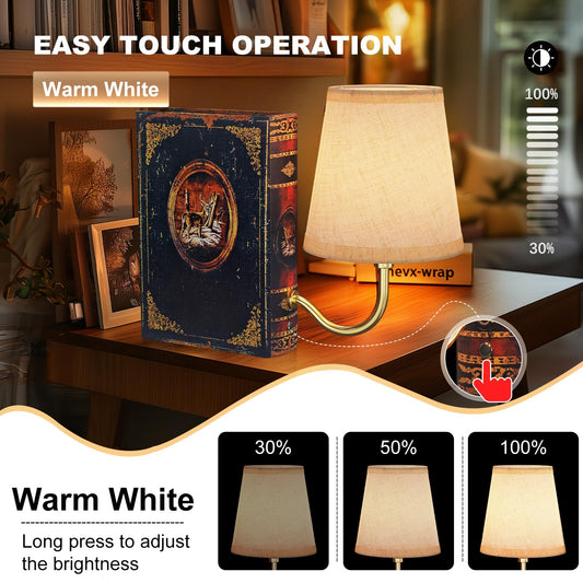 FUNTAPHANTA Gold Warm Light Vintage Bookshelf Lamp Rechargeable, Cordless Bookcase Lamp with Linen Shade, Dimmable Touch Control Table Lamp, Modern Decorative Bookend, Bookshelf Lights for Office Home