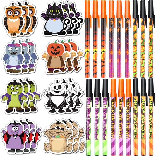 480 Sheets Halloween Sticky Notes 24 Pcs Halloween Ballpoint Pens and 24 Pads Halloween Sticky Notepad for Halloween Party Favor Gift Office Supplies