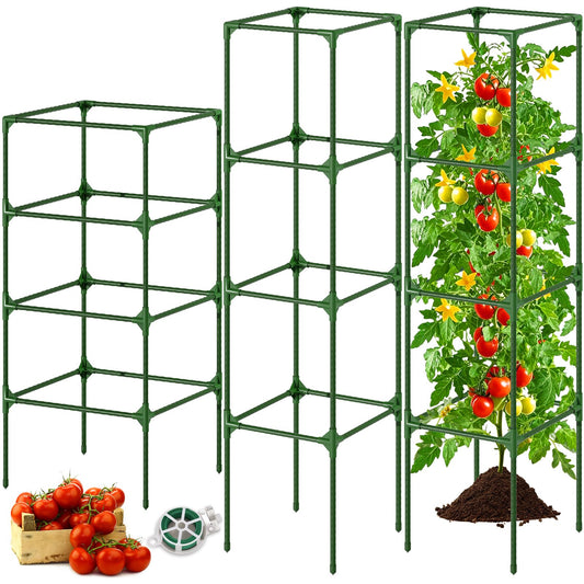 Fabulas Tomato Cage, Square Tomato Trellis Plant Support Stake Cages for Garden and Pots Tall Up to 63 Inch Adjustable Cucumber Trellis for Raised Bed Outdoor Climbing Plants Vegetables Flower, 3 Pack
